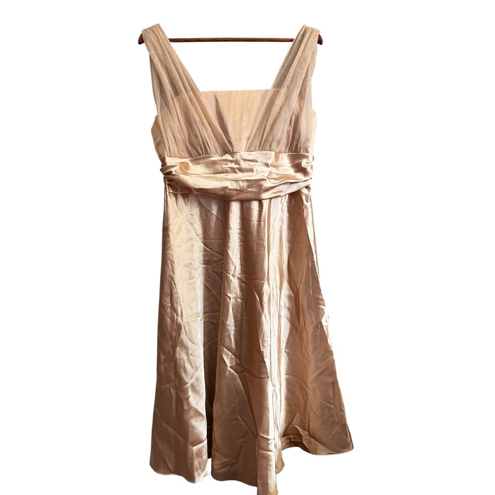 Sally USA Cocktail Dress Women XL Champagne Gold Excellent Satin Tulle 8493